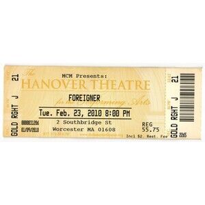 2010 Foreigner Full Complete Concert Ticket Stub Worcester MA